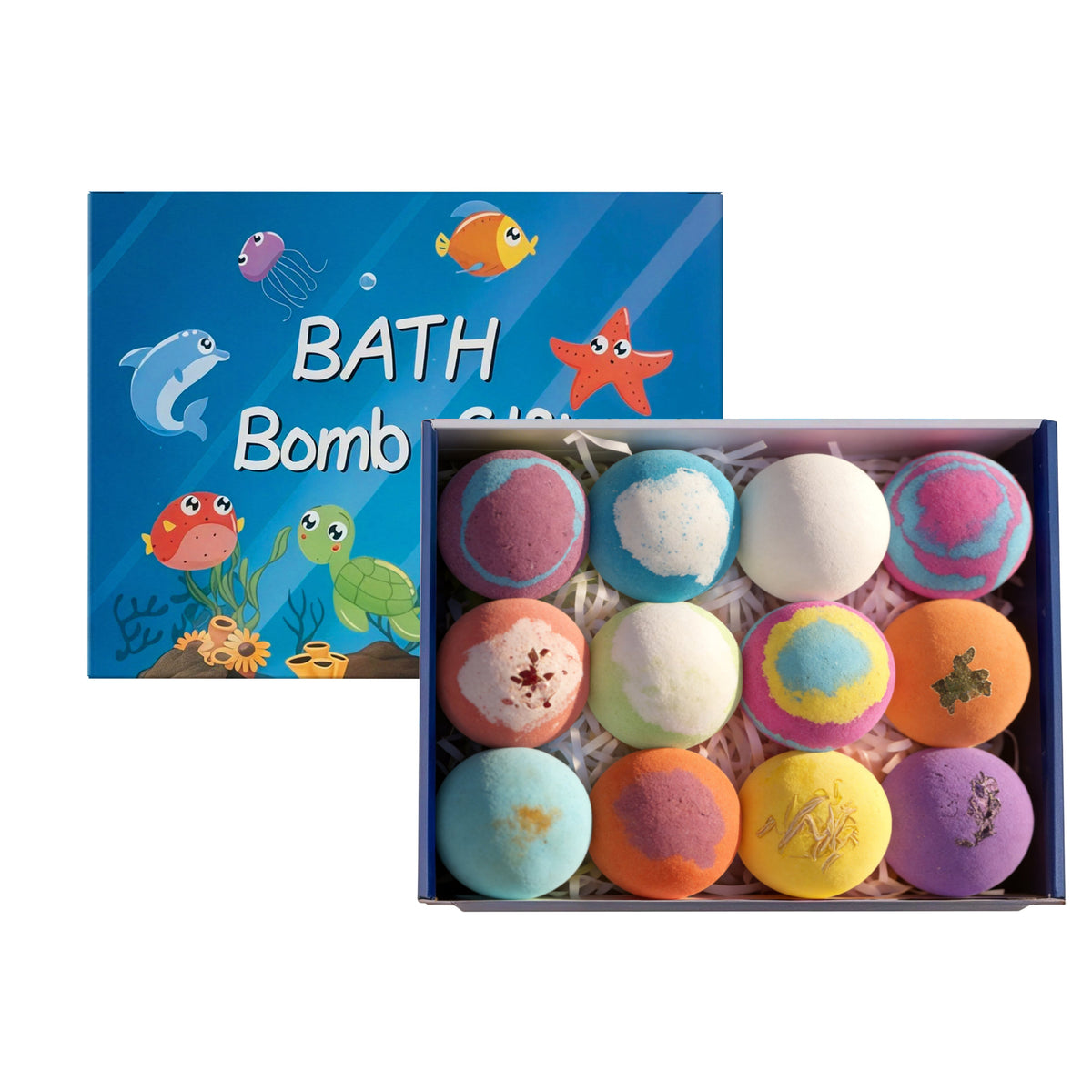 Set 12 Bile Efervescente pentru Baie Copii, Bombe de Baie Colorate, Arome Diferite, Cadou Distractiv pentru Fete și Băieți