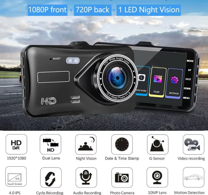 Camera Auto Dubla Full HD 1080p cu Touchscreen 4 inch si Senzor G
