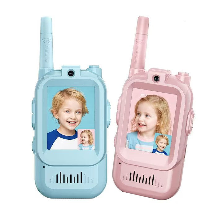 Set 2 Walkie Talkie VisionHub cu Video 480P HD, Ecran 2.0 Inch, Raza 300m, Roz/Albastru