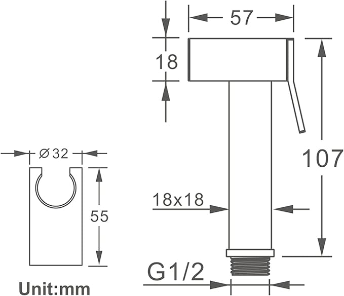 Duș Igienic Manual din Metal – Finisaj Cromat, Design Pătrat Modern, vst106