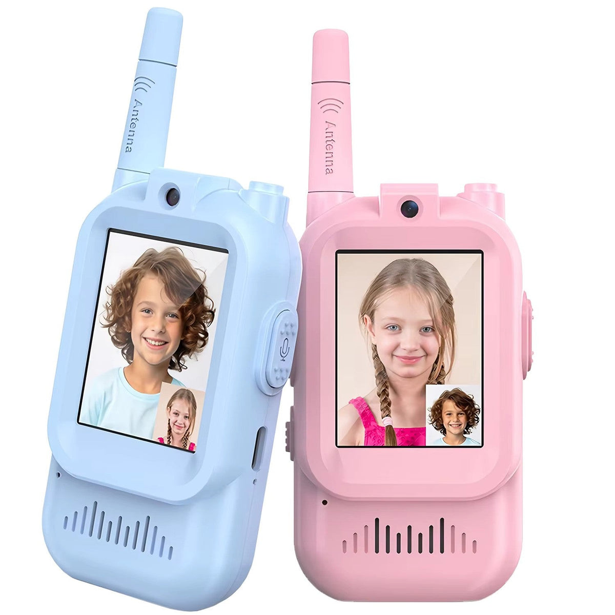 Set 2 Walkie Talkie VisionHub cu Video 480P HD, Ecran 2.0 Inch, Raza 300m, Roz/Albastru