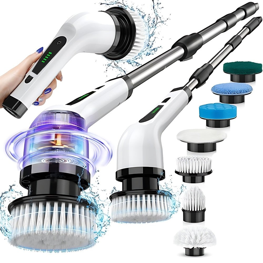 Perie Electrică Rotativă de Curățare, 9 Capete Interșanjabile, 2 Viteze, Wireless, IPX7, Mâner Extensibil, Pentru Baie, Bucătărie și Podele