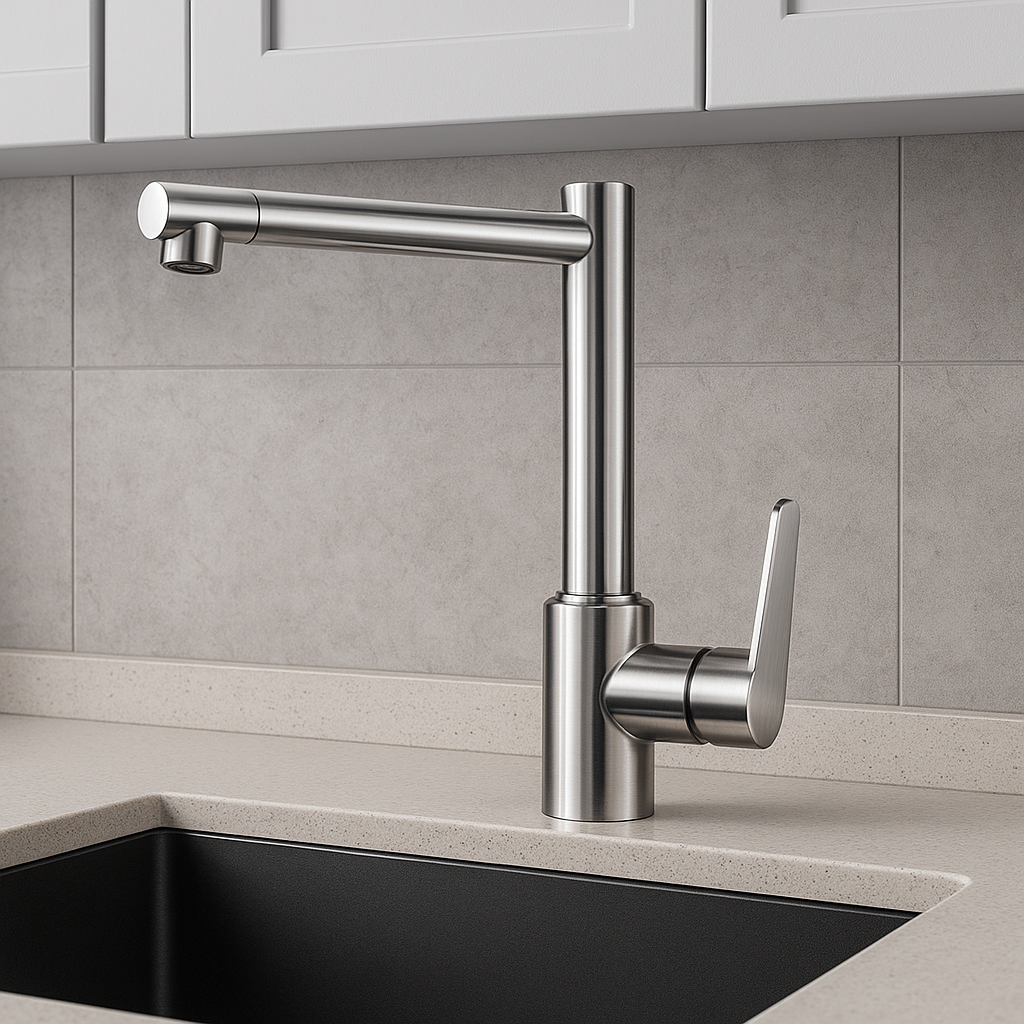 Baterie Chiuvetă Bucătărie Inox , Cromat – Design Modern, Rotativă 360°, Finisaj Periat, VST126