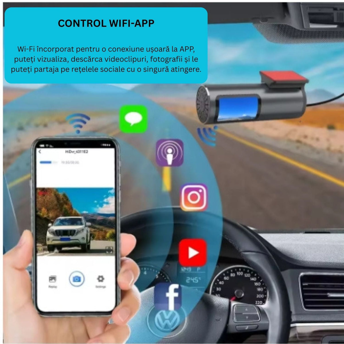 Camera Auto DVR 4K Duala Fata + 1080P Spate cu WiFi, Senzor G, Unghi 140°, Mod Parcare 24H