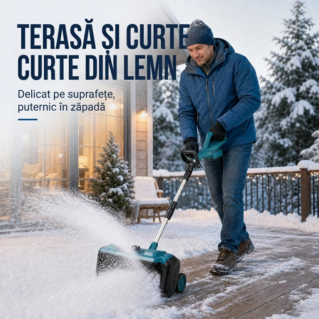 Freză de Zăpadă Electrică cu 2 Acumulatori 12,8V, Capacitate 8Ah, Lățime de Lucru 26 cm