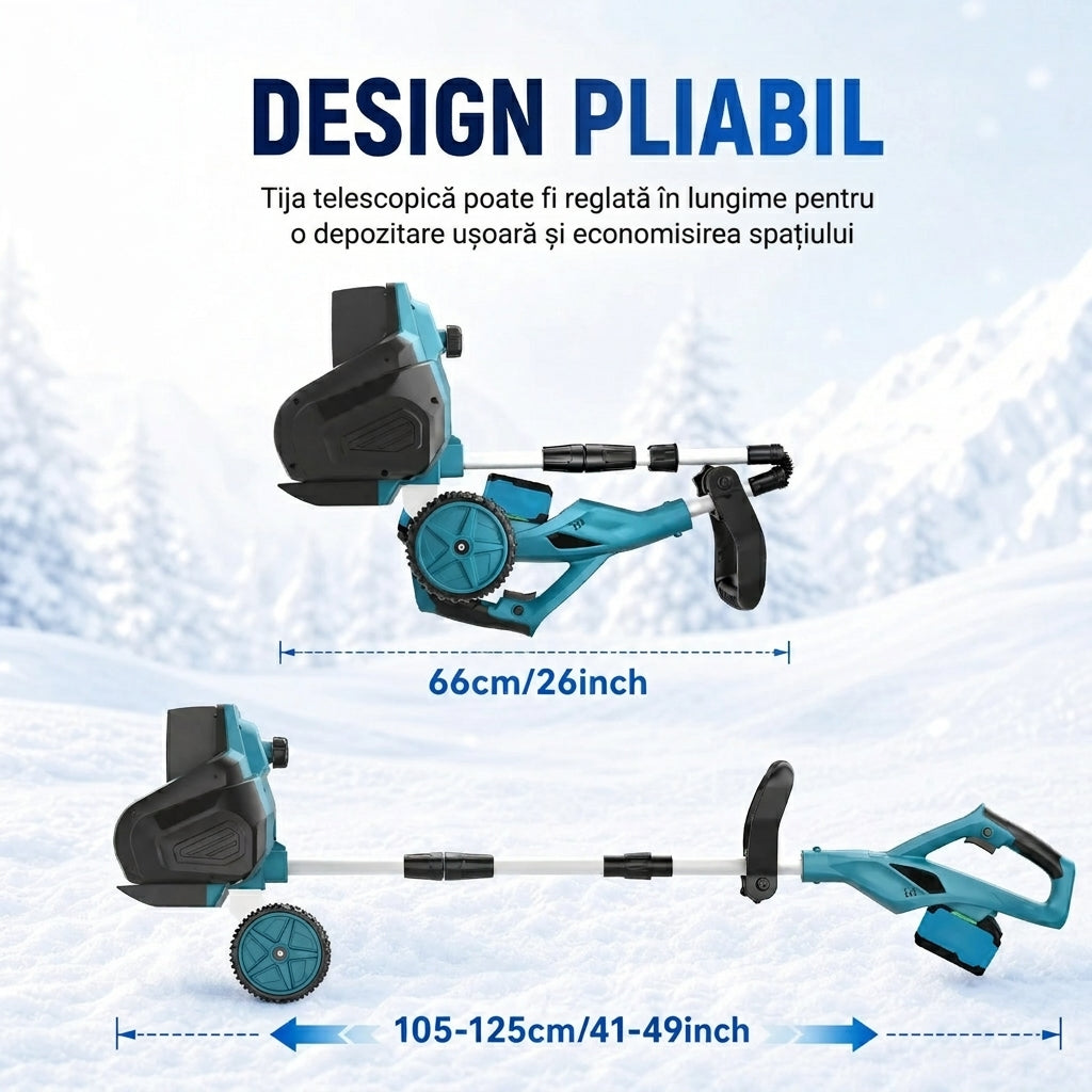Freză de Zăpadă Electrică cu 2 Acumulatori 12,8V, Capacitate 8Ah, Lățime de Lucru 26 cm