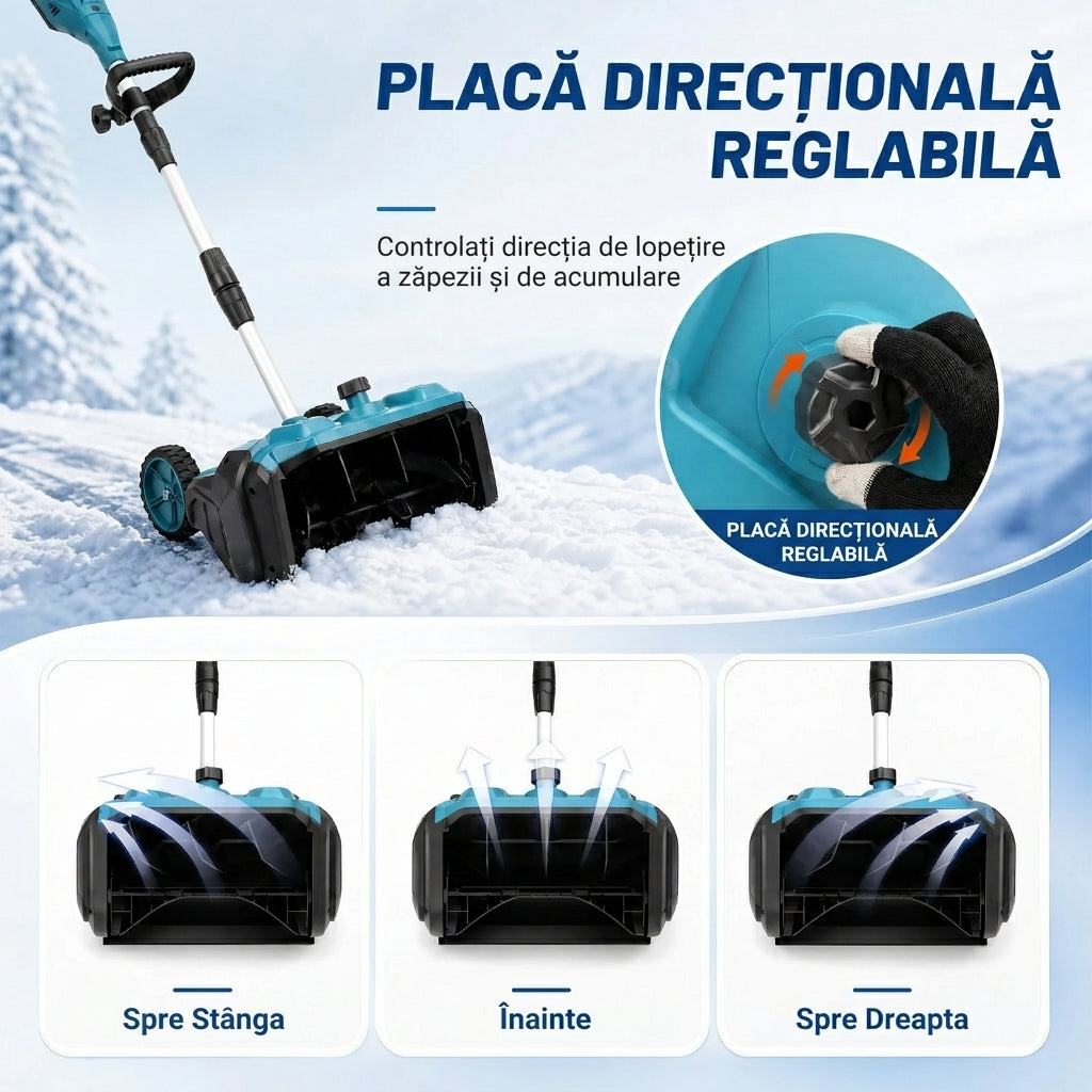 Freză de Zăpadă Electrică cu 2 Acumulatori 12,8V, Capacitate 8Ah, Lățime de Lucru 26 cm