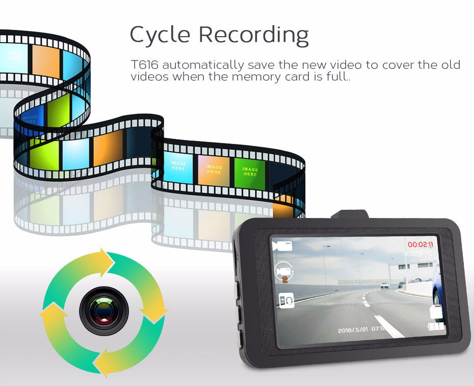 Full HD 1080P Car Dash Cam DVR with 3-Inch Display and G-Sensor