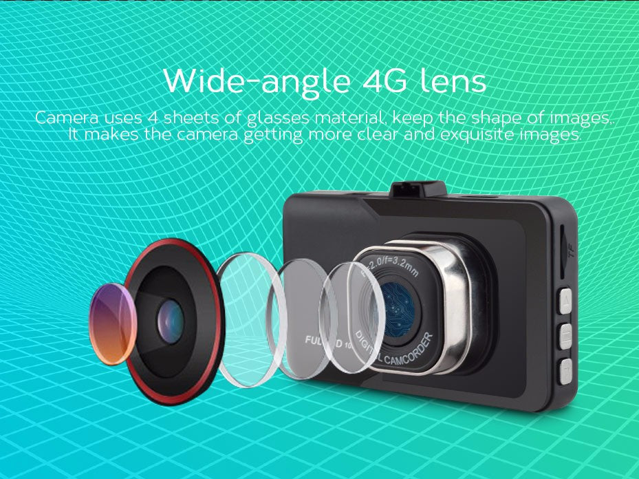 Full HD 1080P Car Dash Cam DVR with 3-Inch Display and G-Sensor