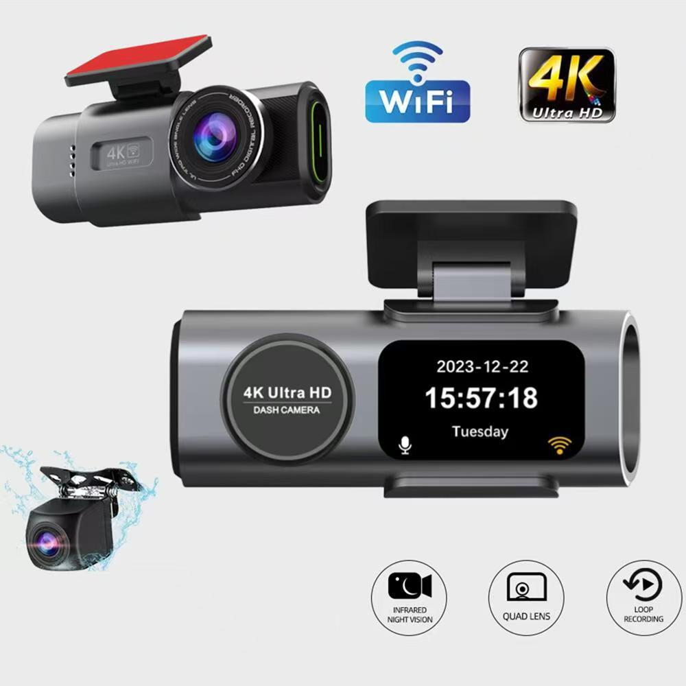 Cameră Auto Duală 4K + 1080P cu WiFi, GPS, Viziune Nocturnă și Monitorizare Parcare