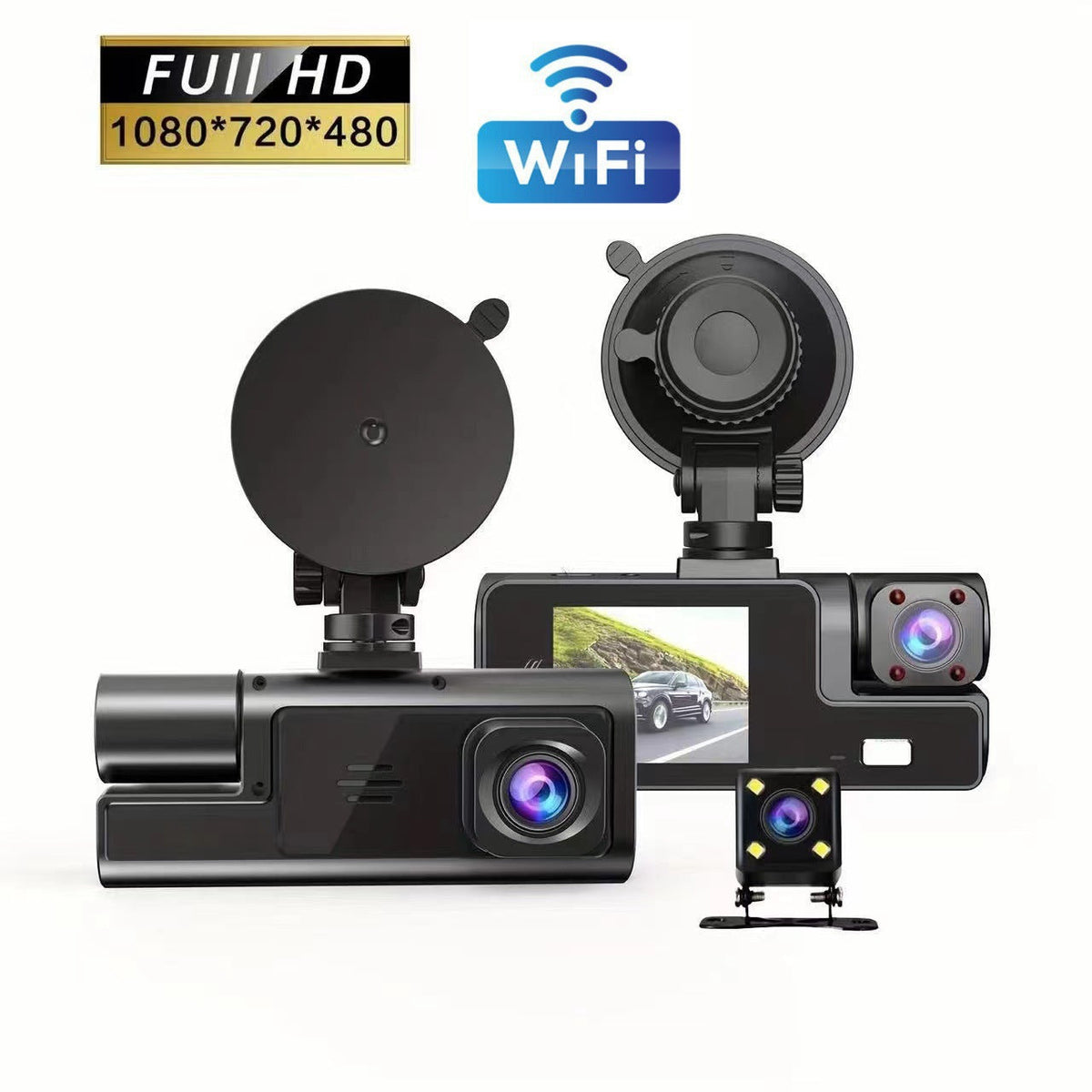 Camera Auto Tripla FullHD cu 3 Camere Fata Spate Interior, Ecran 2 inch si G-Senzor