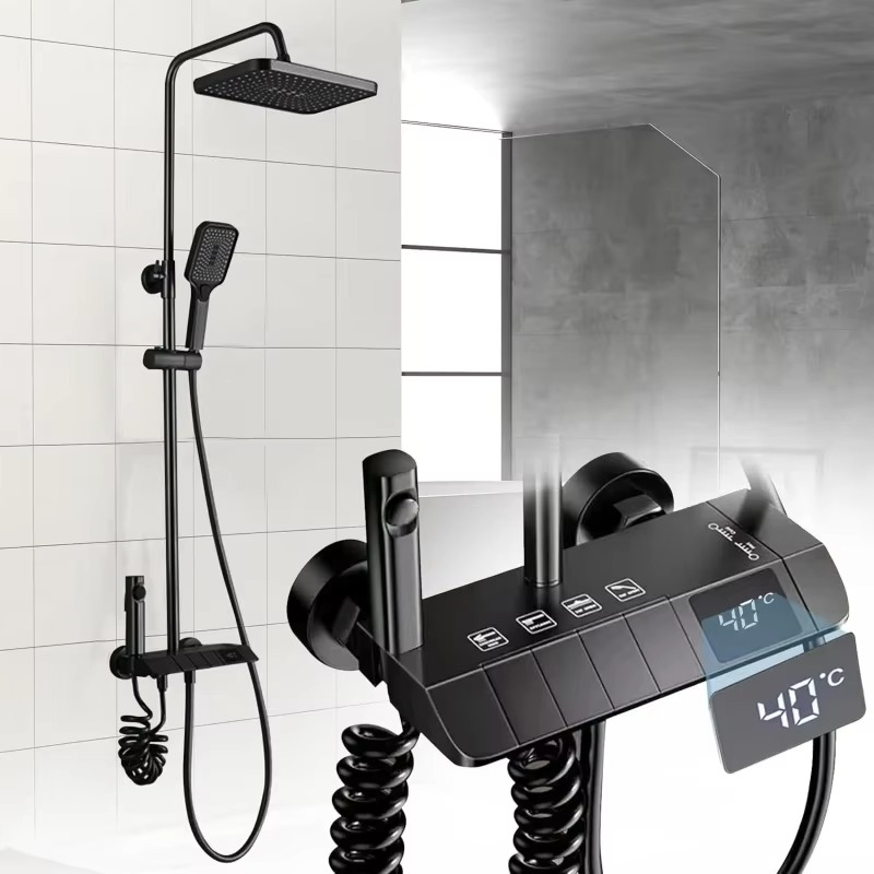 Set de Duș AquaElegance Afișaj Negru Mat – Digital și Funcții Multiple, BSL10