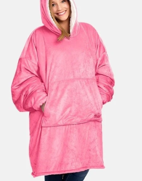 Patura-Hanorac Vivendo® Huggle Hoodie cu Gluga – Confortabila, Calduroasa si Pufoasa, Roz