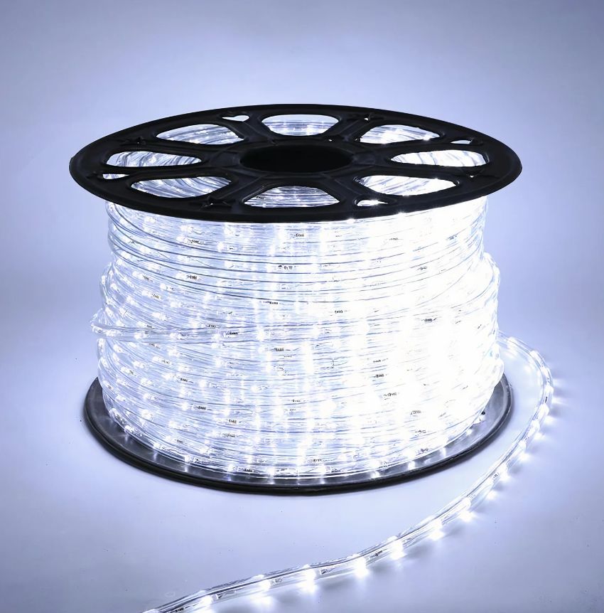 Rolă Furtun Luminos LED 100m, Alb Rece, 2 Fire, 11mm, Secționabil la 2m, 220V