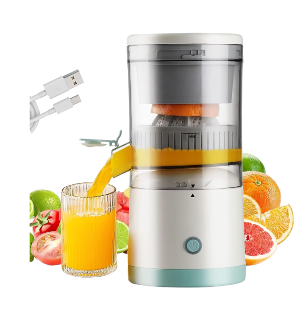 Storcător Electric de Citrice Portabil 45W, 500 ml, Reîncărcabil USB, Alb-Turcoaz, cu Perie de Curățare