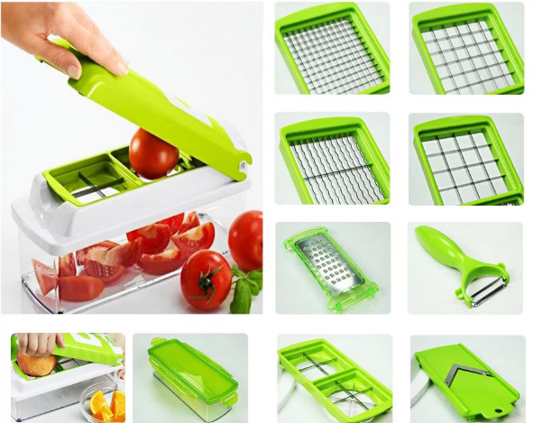 Răzătoare Multifuncțională pentru Legume și Fructe, 11 Accesorii, Recipiente Transparente pentru Depozitare