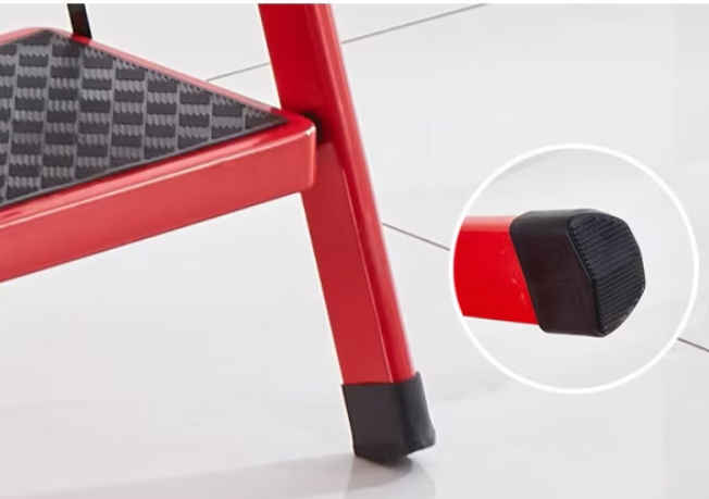 Scară Metalică Pliabilă cu 4 Trepte Antiderapante, Mâner Ergonomic, Roșu-Negru