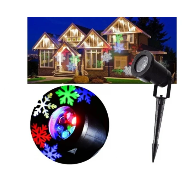 Proiector Laser de Exterior pentru Crăciun cu Fulgi de Zăpadă Colorați și Carcasă Metalică Rezistentă