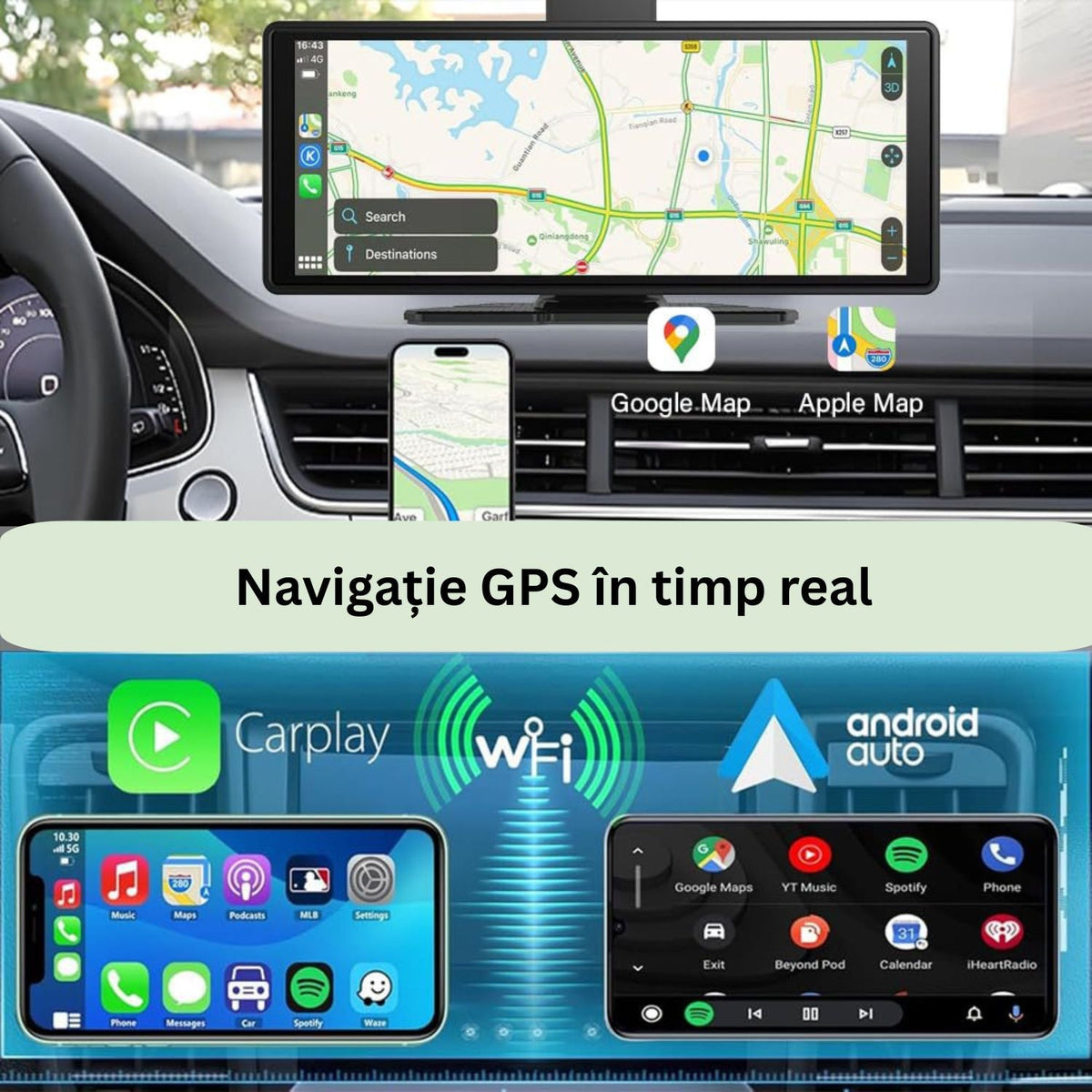 Sistem Multimedia Auto 10.26 inch cu CarPlay, Proiectie Telefon si Camere Fata-Spate