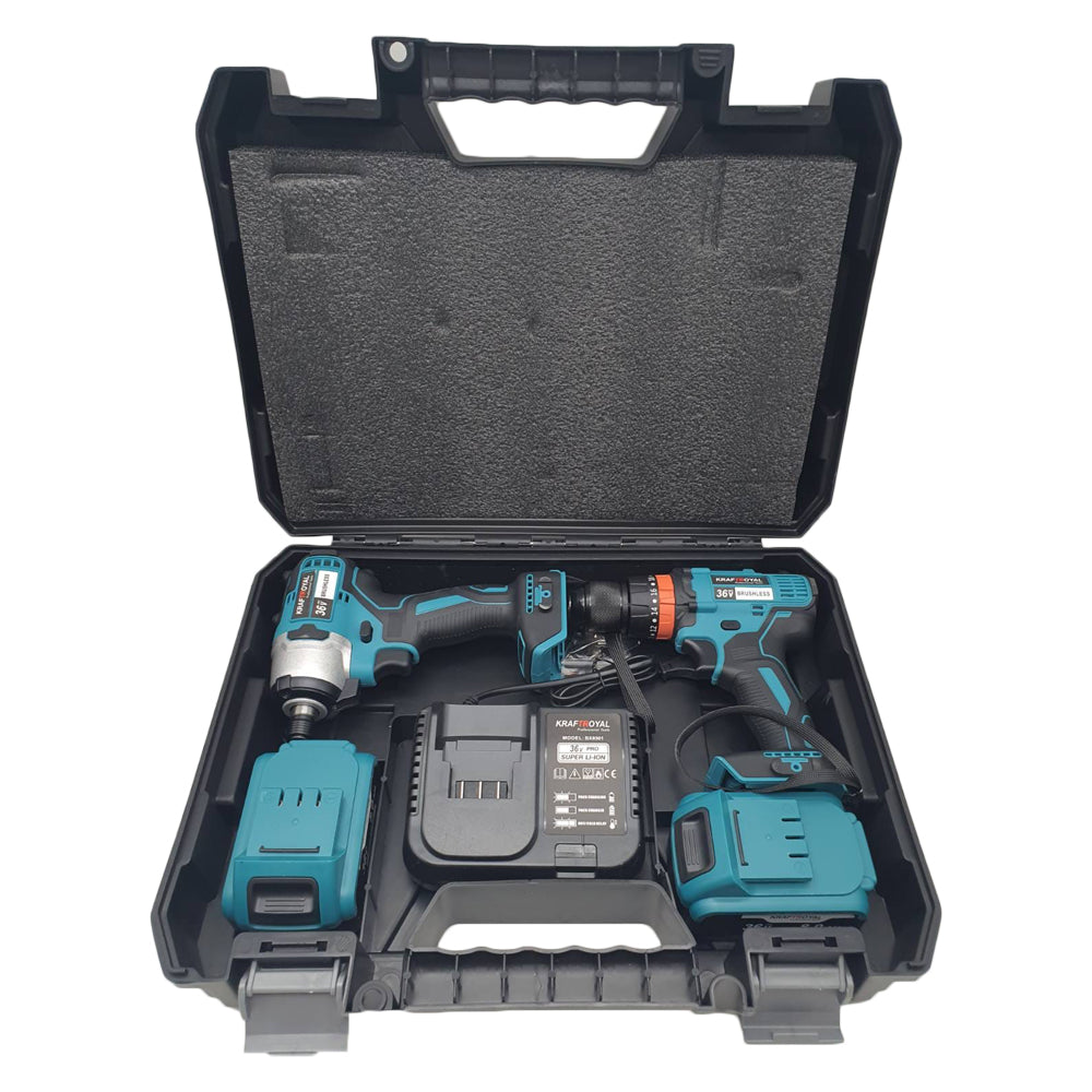 Kit 2-în-1: Mașină de Înșurubat cu Impact + Bormașină de Găurit, 2 Acumulatori 48V 8Ah și Valiză Transport