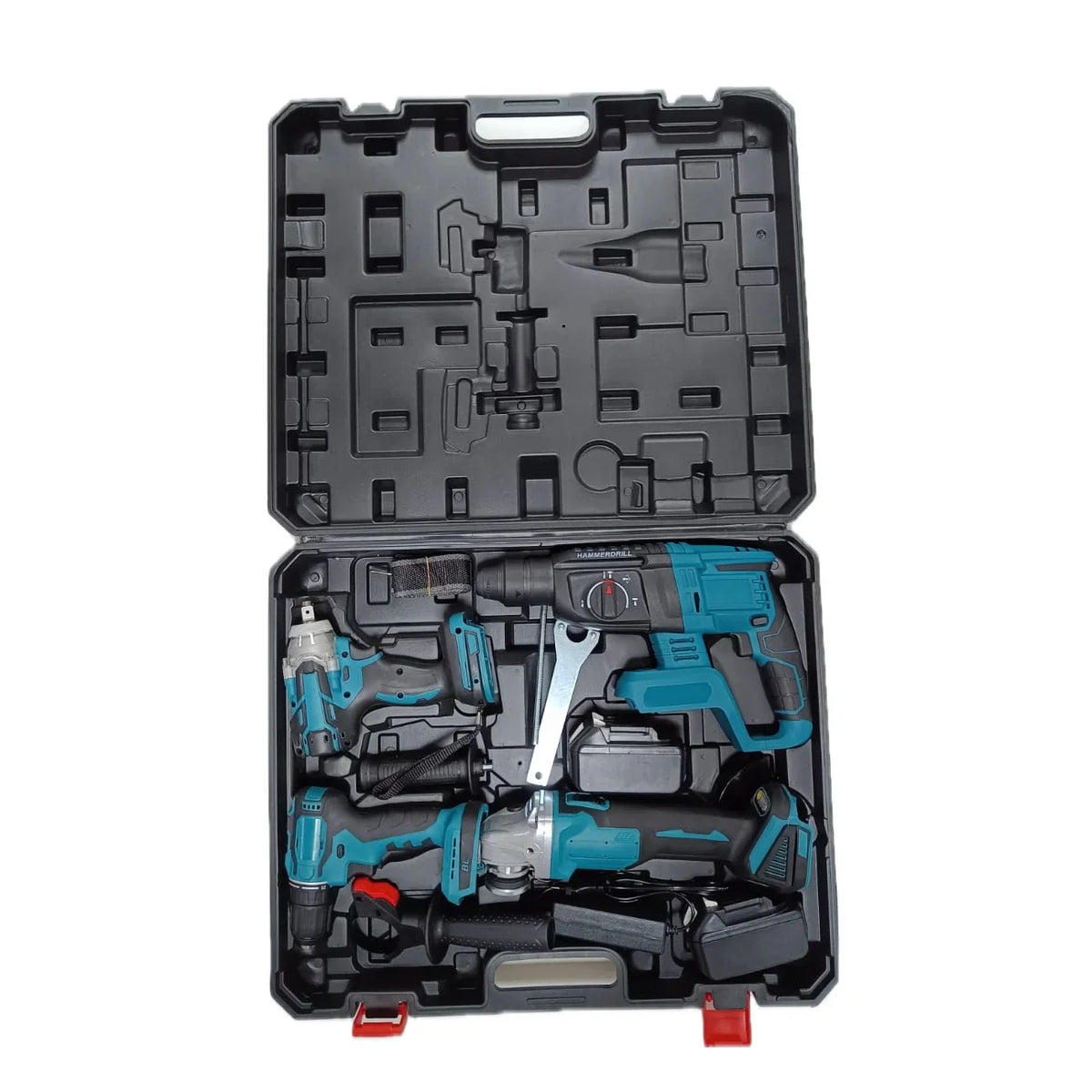 Trusă Scule Profesionale 4 în 1 cu Acumulator – Autofiletantă, Polizor, Rotopercutor, Cheie Impact