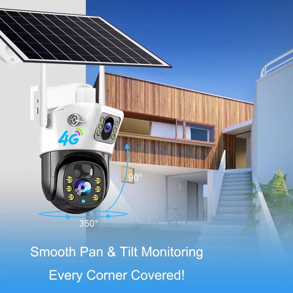 Camera de Supraveghere Duală 4G cu Panou Solar, 6MP Ultra HD, Rotire din Aplicație, Vedere Nocturnă, Detectare Mișcare, Microfon și Difuzor, Card de Memorie 32GB Cadou