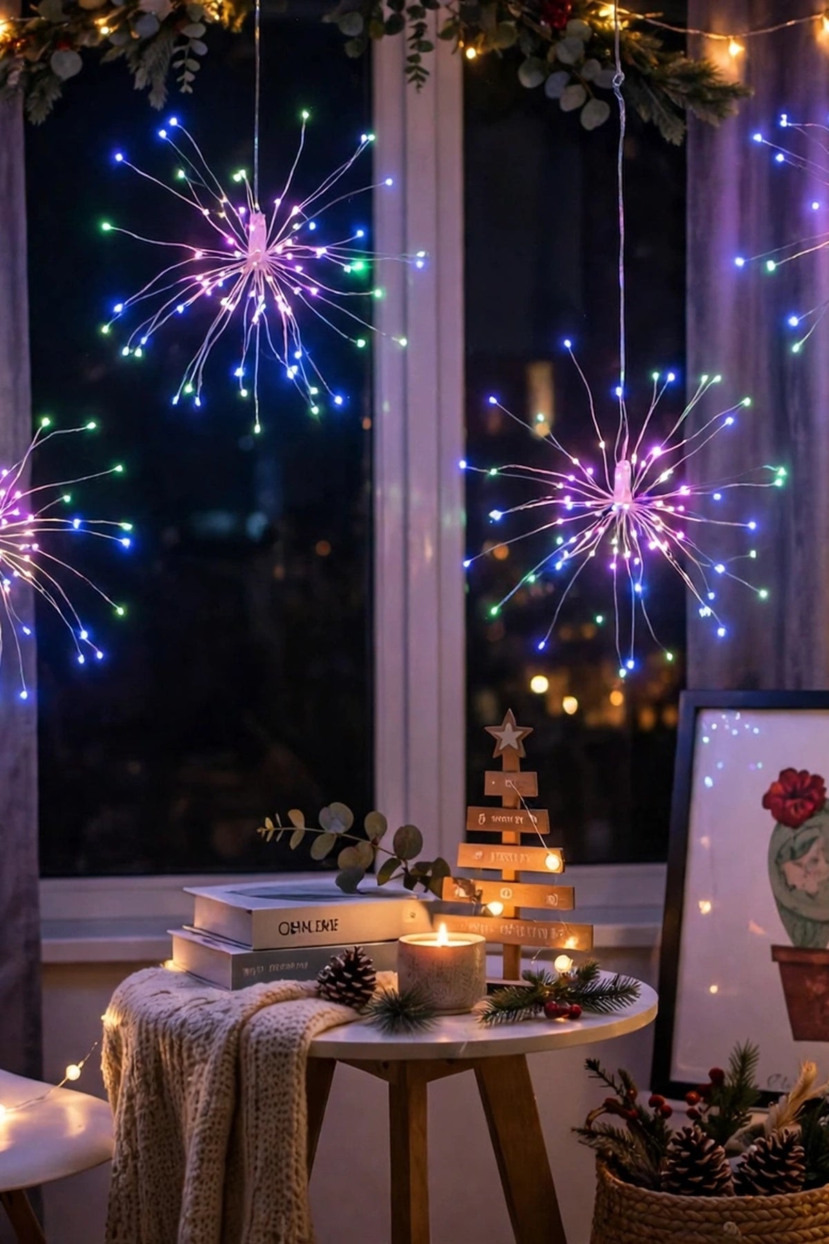 Instalație LED Tip Artificii, 500 LED-uri Multicolore, 5 Sfere Luminoase Interconectabile, Decor Interior 