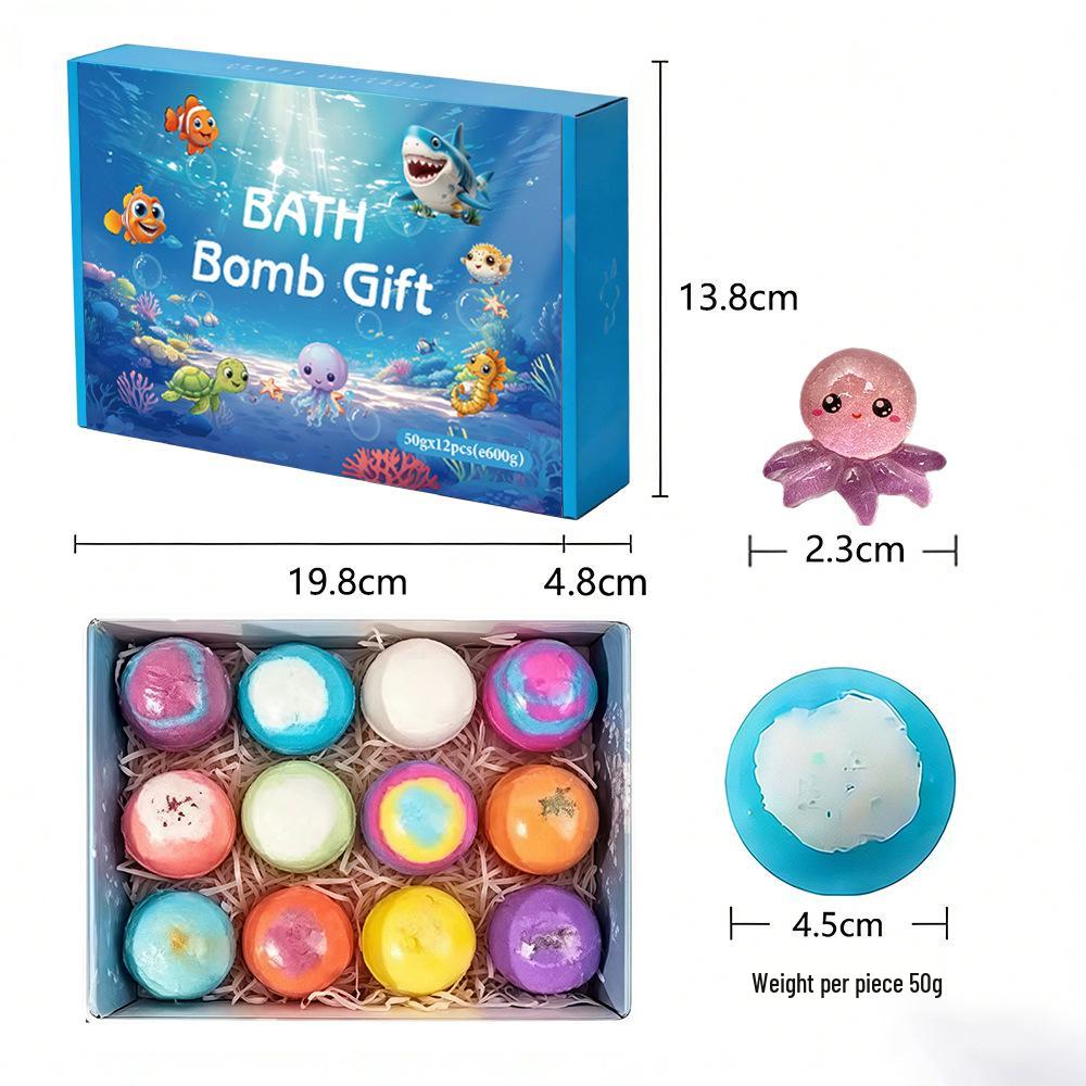 Set 12 Bile Efervescente pentru Baie Copii, Bombe de Baie Colorate, Arome Diferite, Cadou Distractiv pentru Fete și Băieți