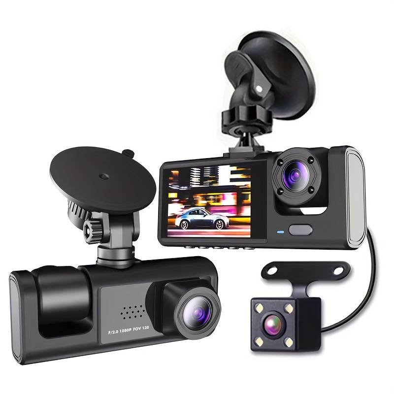 Camera Auto Tripla FullHD cu 3 Camere Fata Spate Interior, Ecran 2 inch si G-Senzor