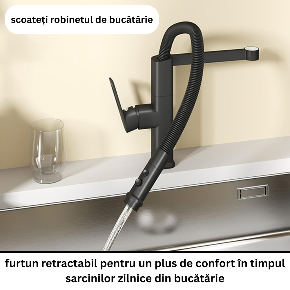 Baterie Bucătărie Gri antracit, 49 cm, Cu Duș Extractibil și Rotire 360°, VST55