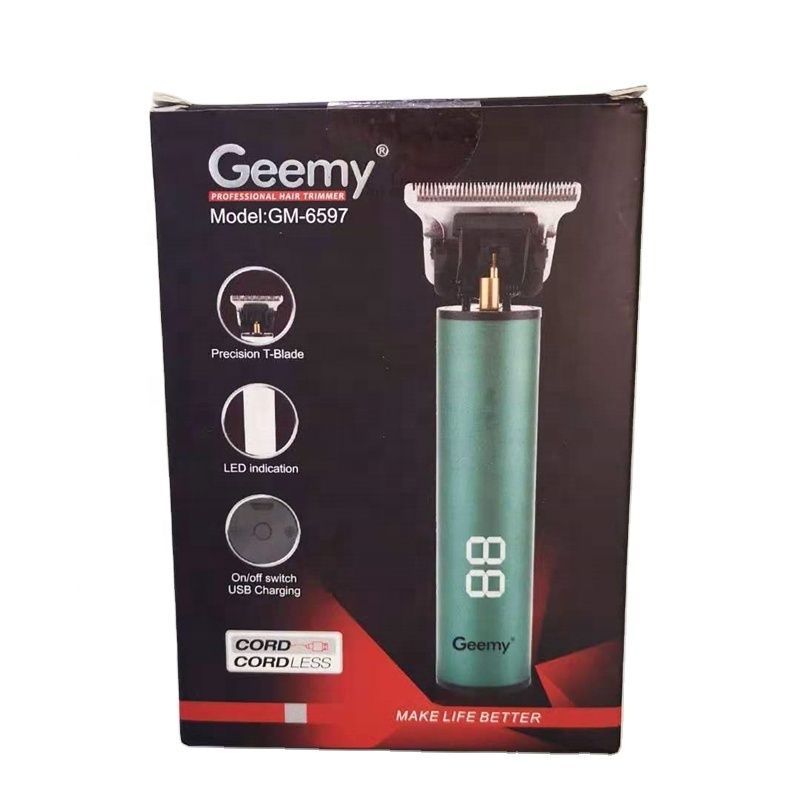 Aparat de tuns si trimer Geemy 6597, cu display digital, cablu incarcator, 4 nivele de tuns Verde