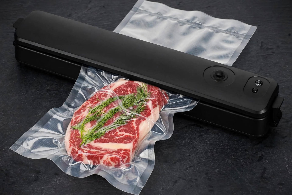Aparat de Vidat Alimente 90W, Vacuum Sealer Automat, Sigilare Uscată și Umedă, Negru, 10 Pungi Incluse