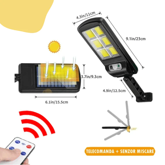 SET 5 X LAMPA SOLARA 150W COB CU TELECOMANDA + LANTERNA CADOU