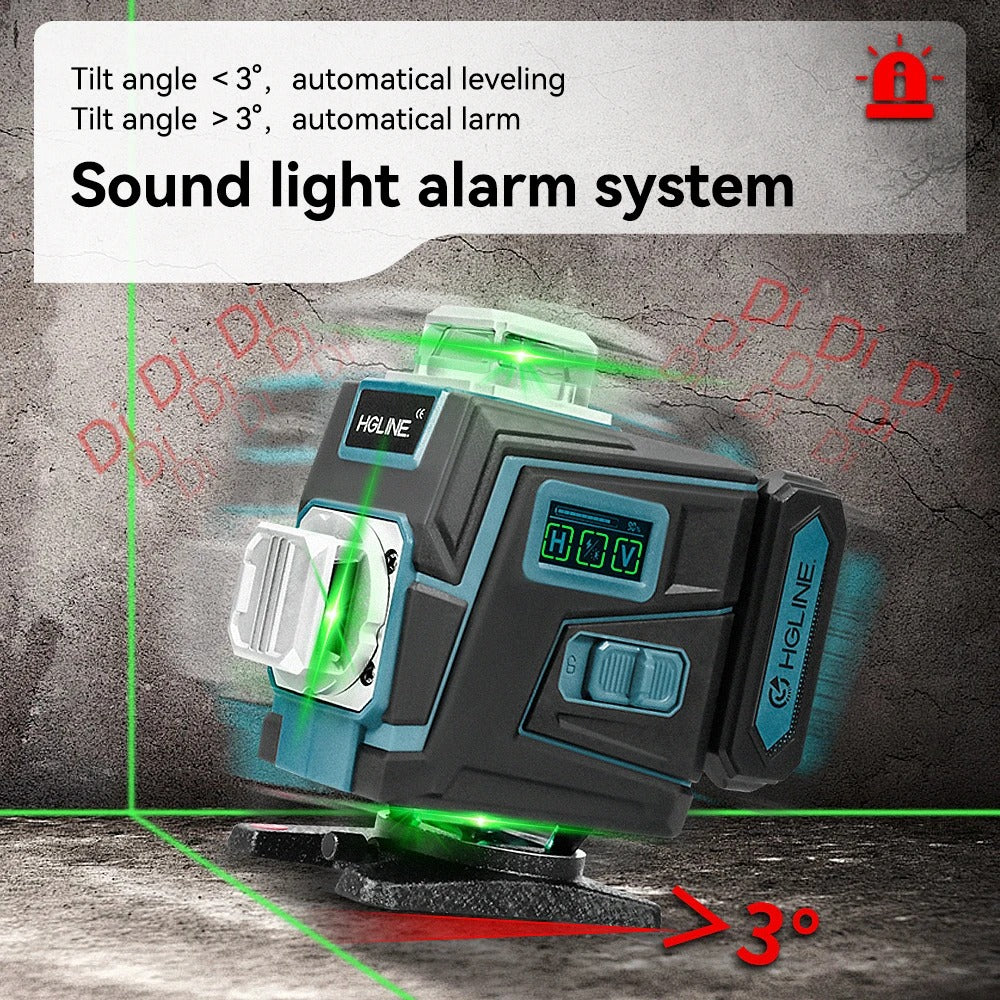 Laser nivel profesional 16 linii verde, rotire 360°, 2 acumulatori, precizie ±2mm/10m