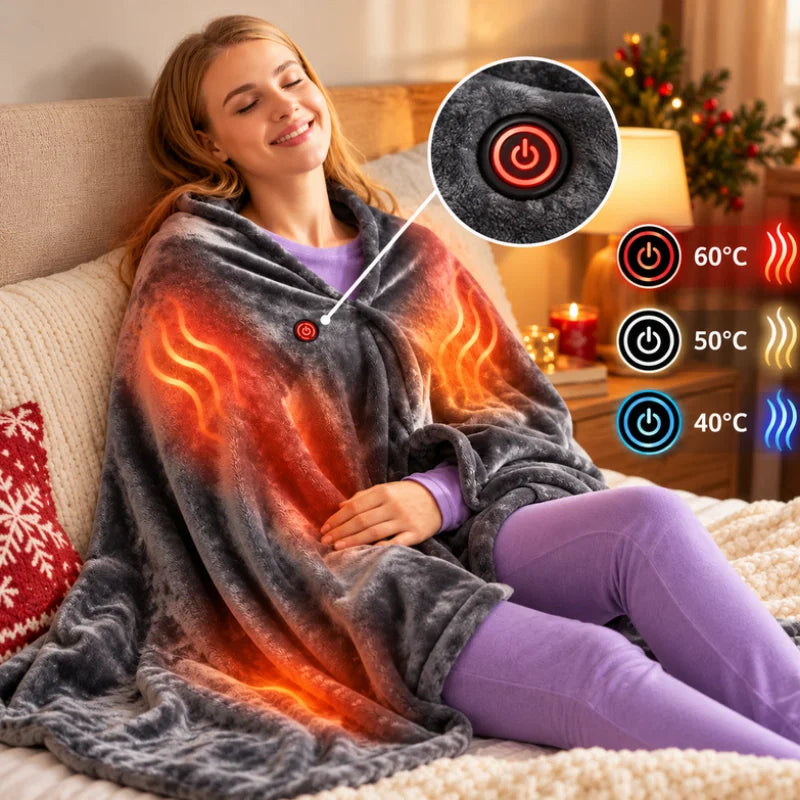 Pătură Electrică Încălzită USB, 150 x 80 cm, 3 Trepte de Temperatură, Gri, Protecție la Supraîncălzire