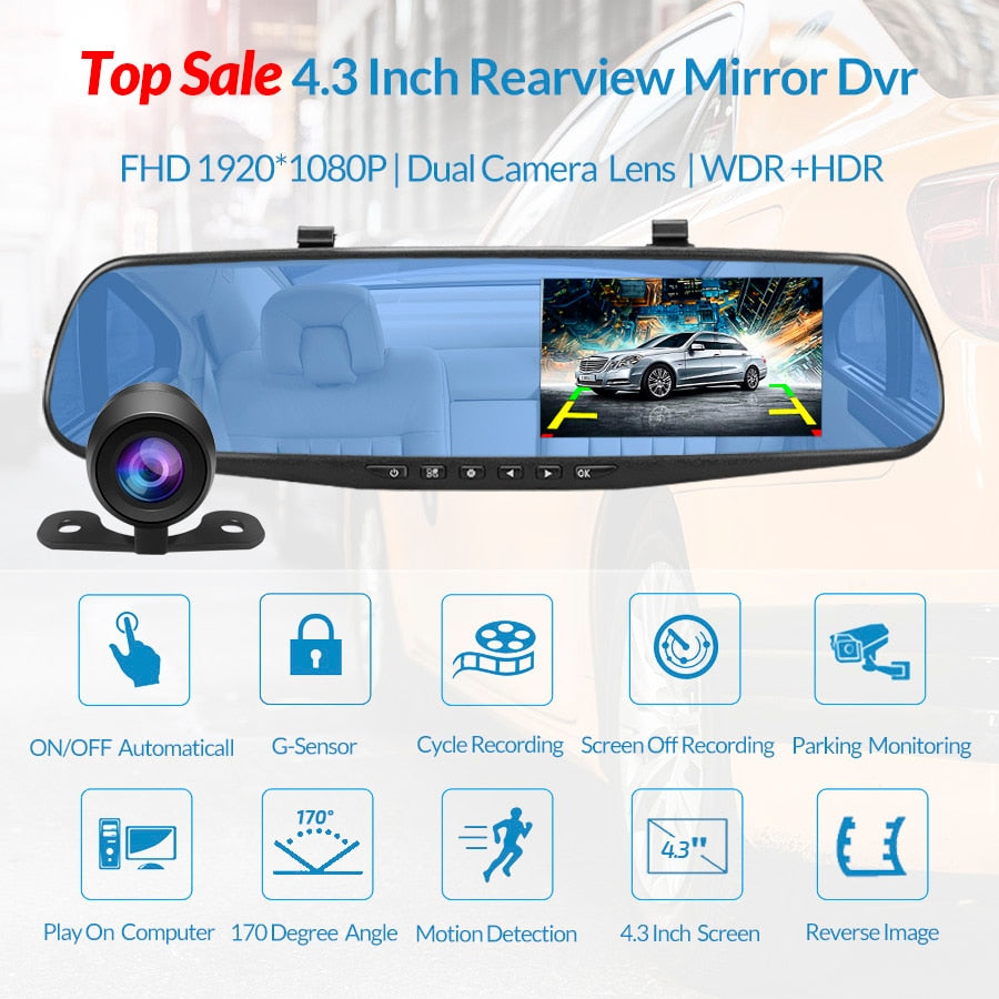 Oglinda Retrovizoare Auto 4.5 inch cu Camera DVR HD 1080P si Camera Marsarier