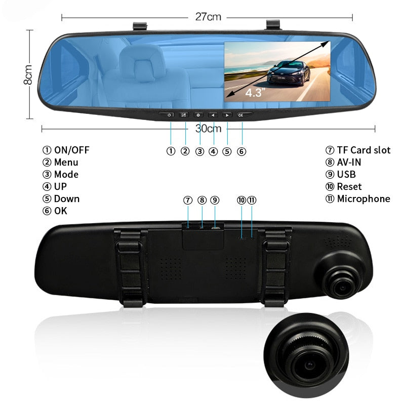 Oglinda Retrovizoare Auto 4.5 inch cu Camera DVR HD 1080P si Camera Marsarier