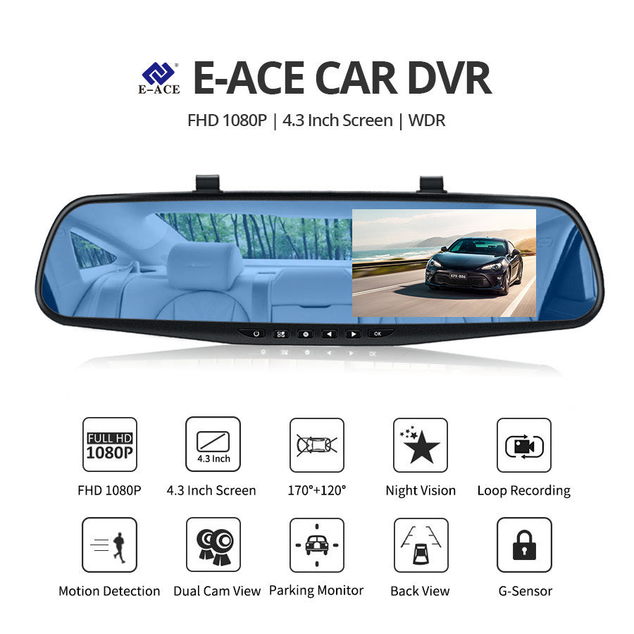 Oglinda Retrovizoare Auto 4.5 inch cu Camera DVR HD 1080P si Camera Marsarier