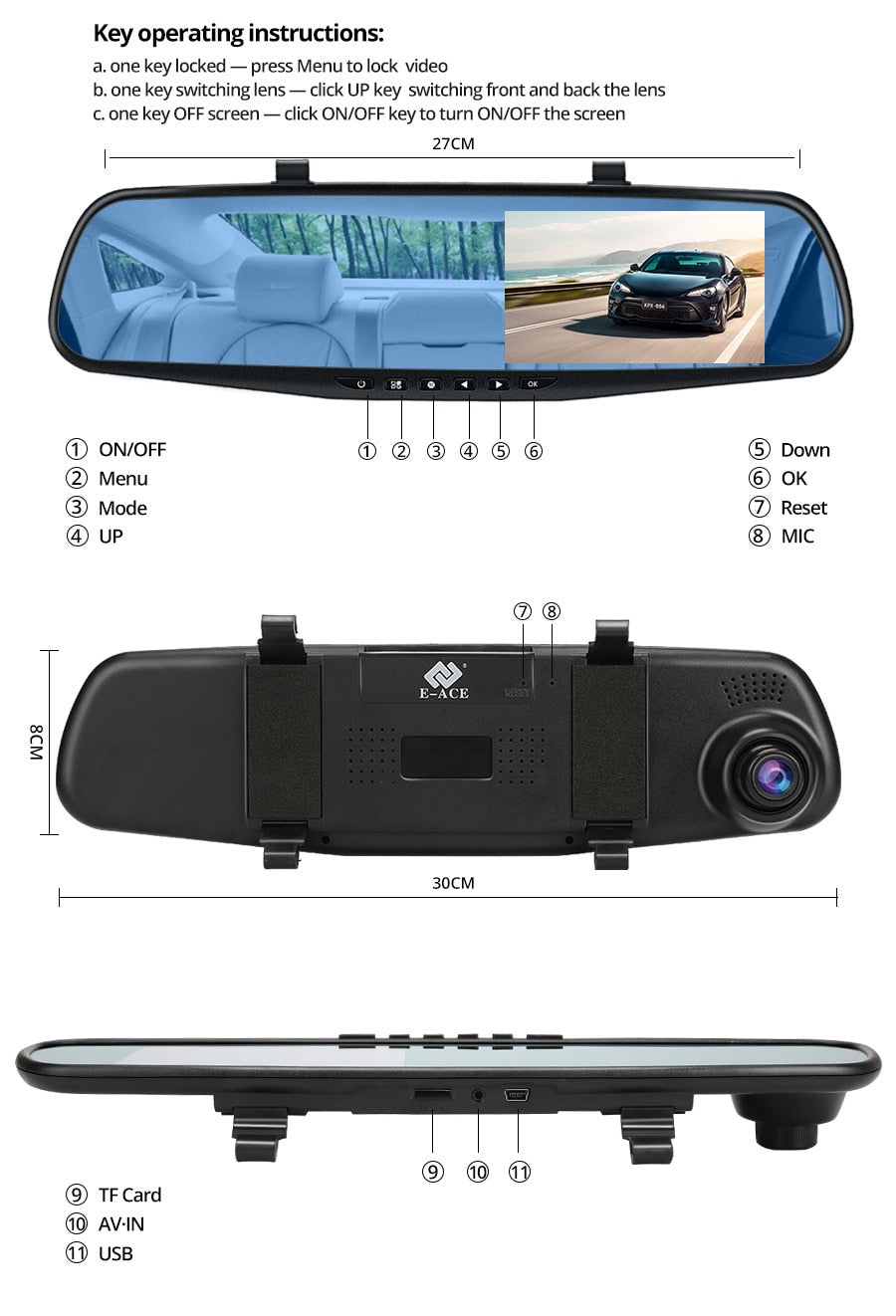 Oglinda Retrovizoare Auto 4.5 inch cu Camera DVR HD 1080P si Camera Marsarier