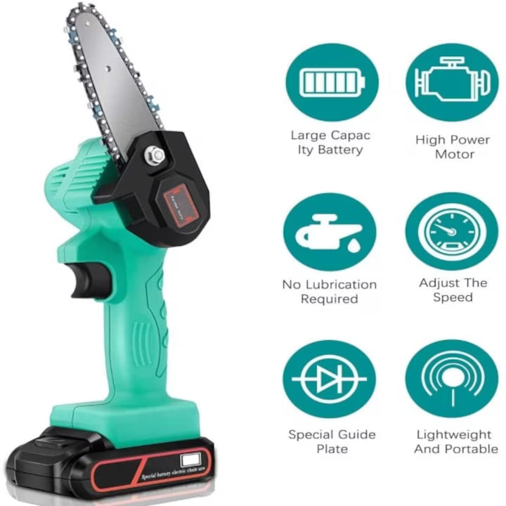 Set Profesional de Grădinărit 2-în-1: Mini-Ferăstrău & Foarfecă Electrică – Eficiență Maximă cu 2 Acumulatori