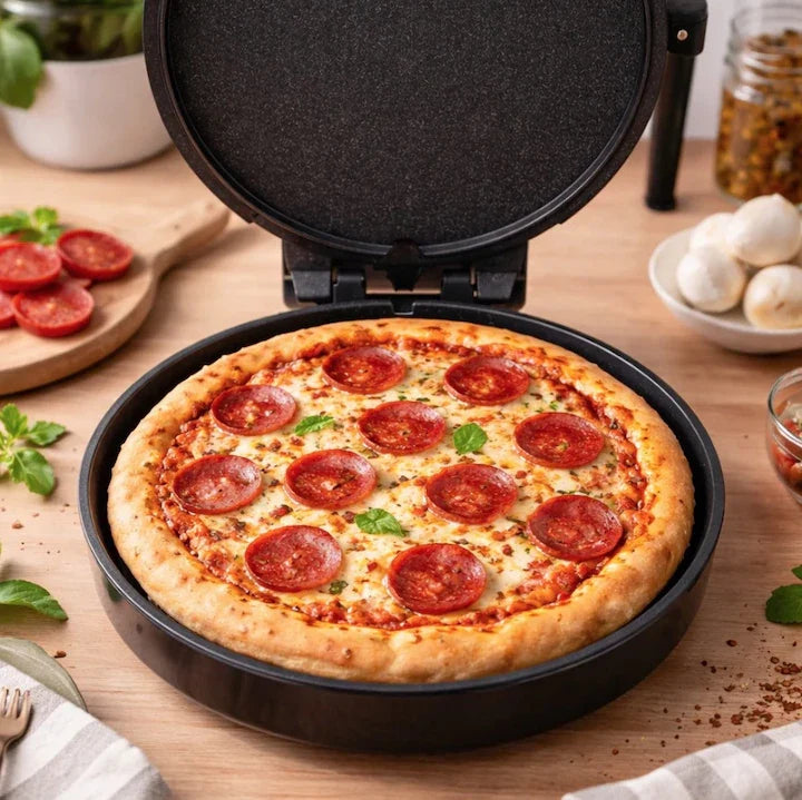 Aparat pentru Pizza 1600W, Diametru 30 cm, Termostat Reglabil, Alb