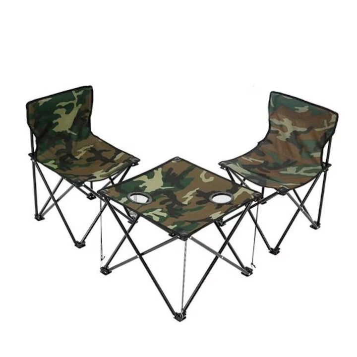 Set Masă și 2 Scaune Pliabile pentru Camping, Pescuit și Picnic, Geantă de Transport Inclusă