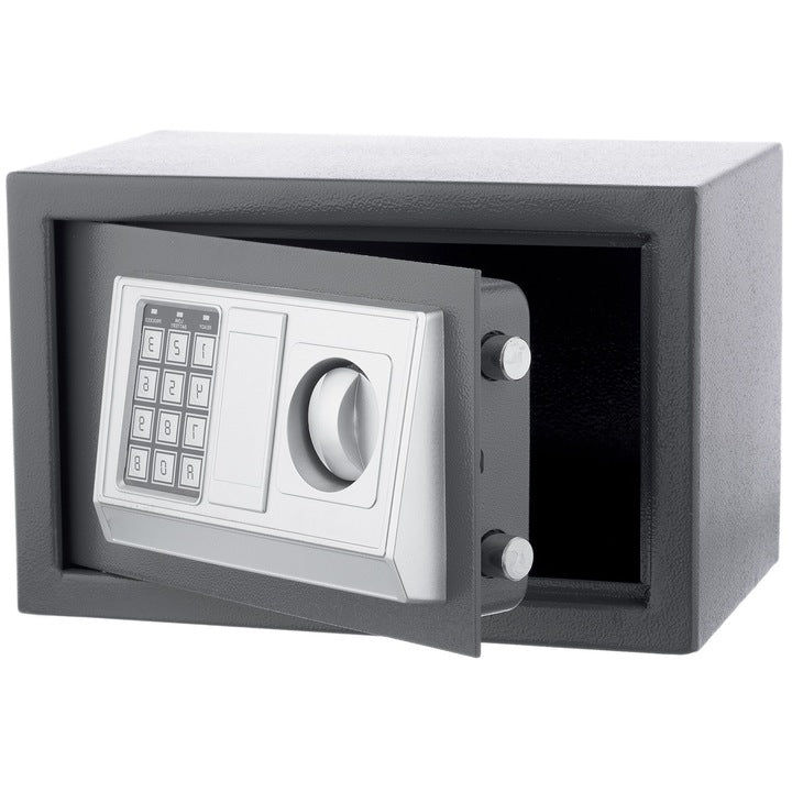 Seif Metalic cu Cifru Electronic și Cheie, 350 x 250 x 250 mm, Cutie de Valori pentru Acte, Bani și Bijuterii, Negru