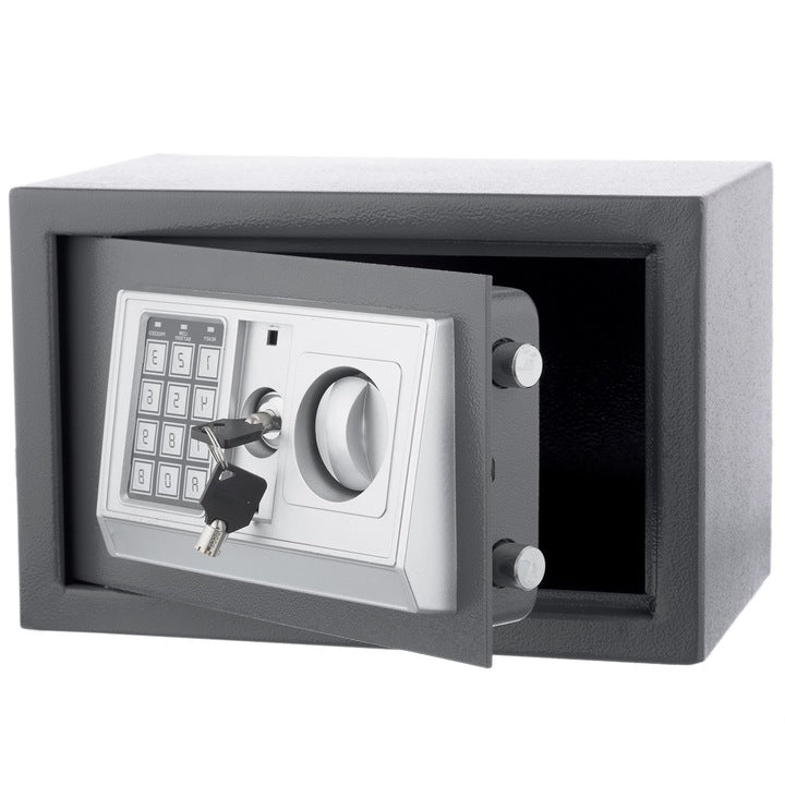 Seif Metalic cu Cifru Electronic și Cheie, 350 x 250 x 250 mm, Cutie de Valori pentru Acte, Bani și Bijuterii, Negru