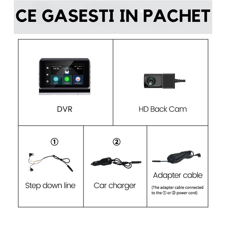 Camera Auto DVR 4G 2K cu Monitorizare Parcare si Camere Fata-Spate