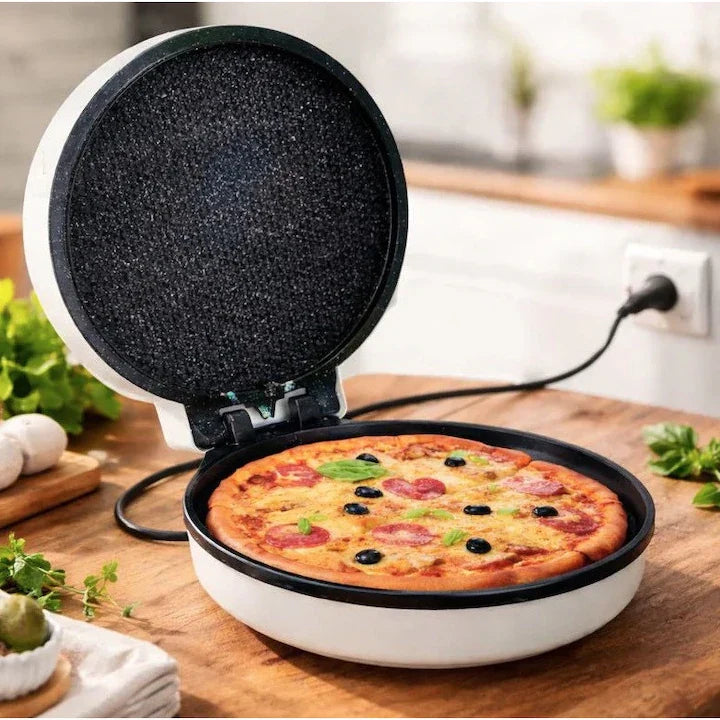 Aparat pentru Pizza 1600W, Diametru 30 cm, Termostat Reglabil, Alb