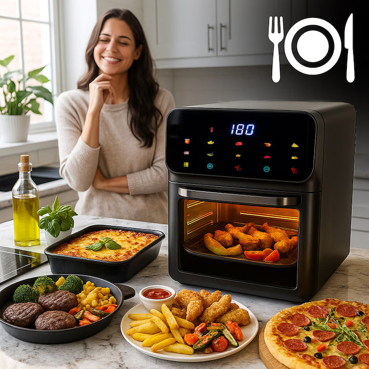 Friteuză cu Aer Cald 12L, Air Fryer Multifuncțional, 10 Programe, Ecran Touch Screen, Temperatură Reglabilă, Gătire Fără Ulei, Timer