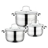 Set 6 piese Grunberg, 3 vase din inox, compatibile cu plita cu inductie, cu capace din sticla, GR1059