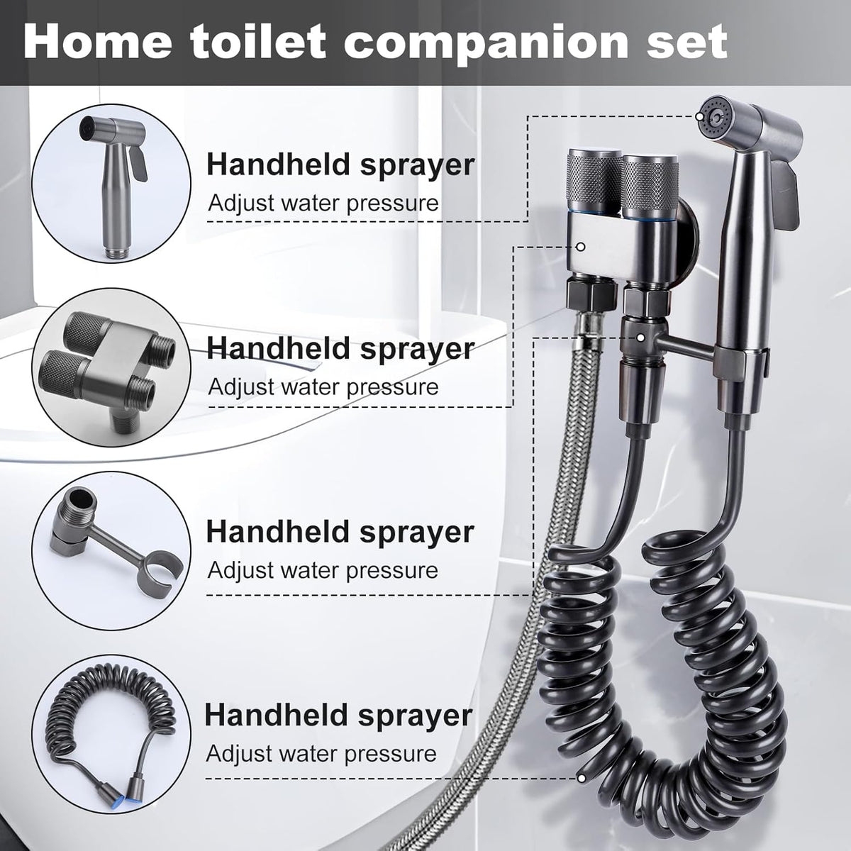 Set Dus Igienic WC si Bideu cu Furtun Extensibil – Pulverizator Igienic pentru Baie