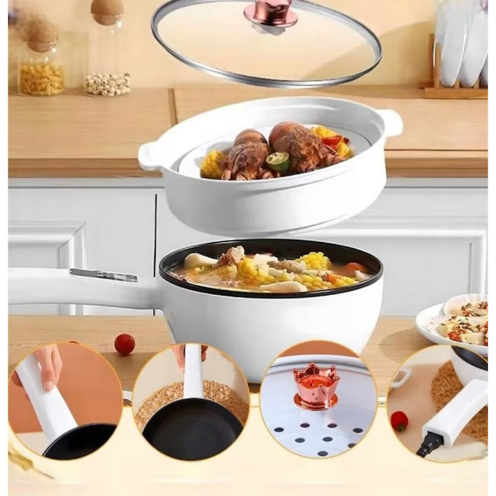 Tigaie Electrică Inteligentă MIGAS 26 cm, Multifuncțională, Înveliș Antiaderent, Control Digital, Timer, Capac Inclus, Pentru Prăjire, Fierbere și Gătire la Abur